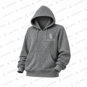 Sweat-shirt à capuche gris pour homme avec strass, logo personnalisé, streetwear, décontracté, en molleton, à manches longues, mode hiver - Product Image 2