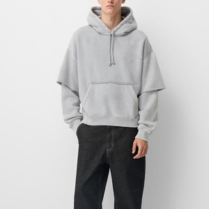 Sudadera con Capucha Extra Grande Gris Claro para Hombre, Informal, con Bolsillo Delantero y Capucha con Cordón Ajustable - Product Image 1