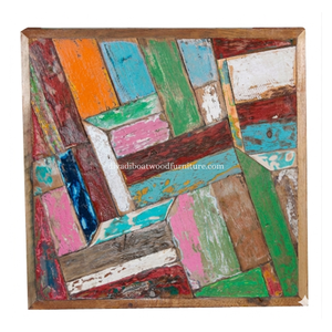 DIVADI Bali - Decoración de Pared de Mosaico de Acero Inoxidable de 5 cm de Grosor, Forma Cuadrada, Estilo Náutico Art Deco, Hecho a Mano con Madera Reciclada de Barco, Diseño Aleatorio - Product Image 3