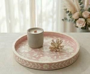 Plateau en os incrusté, écologique, compatible lave-vaisselle, taille personnalisée, rond, en bois et résine, artisanal, décoratif pour la maison ou l'alimentation - Product Image 5