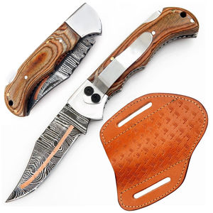 Quality Handmade Damascus Steel Folding Pocket Knife <b>Copper</b> Blade Straight Edge Industrial Grade Customizable Wood Handle OEM - Product Image 4