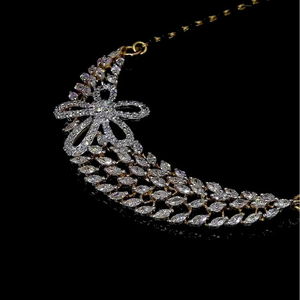 Graceful Lab Diamond Floral Pendant Mangalsutra Marquise Cut Link Chain Engagement Wedding Anniversary Yellow Gold <b>Necklace</b> - Product Image 2