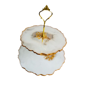 Handmade 3 Tier Epoxy Resin Cake <b>Stand</b> Marble Design Black & Gold Dessert Display Tower For Wedding Party And Afternoon <b>Tea</b> - Product Image 4