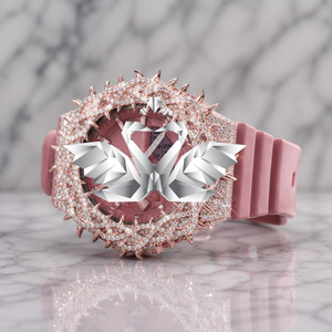 Custom Logo Spiked Crown Watch Full Stone Setting Red Rubber Strap Wristwatch - Product Image 3