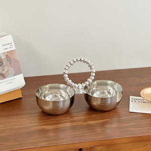 Luxury Silver <b>3</b> Section Serving Bowl With Circular Beaded Handle Elegant Metal Triple Nut Tray For Premium Home Decor - Product Image 1
