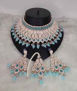 Luxury Rose Gold Plated <b>Choker</b> Necklaces Earring Maang Tikka Bollywood Style Ethnic Wedding Wholesale Handcrafted <b>Choker</b> Sets - Product Image 2