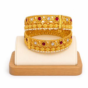 925 Silver Antique Bangles Traditional Stone Pearl Designer <b>Kada</b> Set for Women Wedding Jewelry - Product Image 1