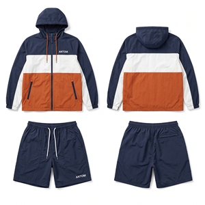 Conjunto de Chaqueta Cortavientos con Bloques de Color para Hombre, Chaqueta con Cierre y Pantalones Cortos, Ropa Deportiva, Ropa de Gimnasio, Ropa Casual Activa, Conjunto de Dos Piezas - Product Image 5
