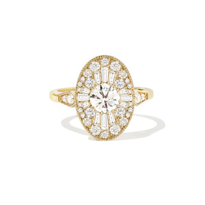 Bague de fiançailles ovale en or jaune 14 carats avec diamant de laboratoire Art Déco - Product Image 1