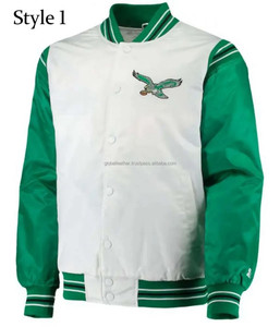 New Design <b>White</b> Green Baseball Stylish Custom 100% Polyester Fiber Satin Stand Vintage Bomber <b>Jacket</b> <b>Men</b> Women Winter Wears - Product Image 1