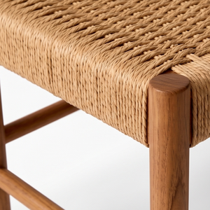 Banc tressé moderne avec assise en bois massif et chaise de salle à manger rembourrée en rotin pour villa, hôtel, maison, bureau, entrée – Mobilier - Product Image 3