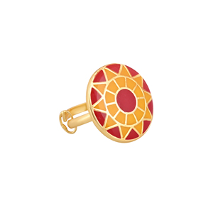 Elegant Gold Plated Red Yellow Enamel <b>Adjustable</b> <b>Ring</b> for Women Round Sun Motif Jewelry Gift Wedding Wear - Product Image 1