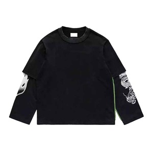 Camiseta Personalizada de Doble Capa con Efecto Desgastado y Decolorado por el Sol, Unisex, de Algodón 100% de Alto Gramaje, Lavado Ácido, Manga Larga - Product Image 1