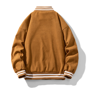 <b>Varsity</b> <b>Bomber</b> <b>Jacket</b> <b>Men</b> Letterman College Stripe Rib Collar Letter Print Streetwear Unisex Wholesale OEM B2B Low MOQ - Product Image 4