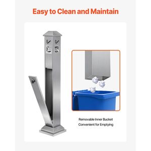 Cendrier carré extérieur en acier inoxydable avec 4 ouvertures de rejet et couvercle supérieur pour mégots de cigarette - Product Image 6