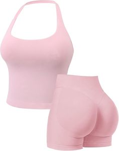 Ensemble de sport pour femme : Soutien-gorge de compression, haut court dos nu en tissu Spandex, et legging long. Haute qualité, anti-transparence, ajusté. - Product Image 5
