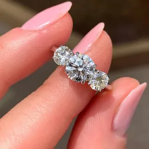 Moissanite Three Stone Vintage Engagement <b>Ring</b> <b>925</b> Sterling <b>Silver</b> White Gold Plated D Color VVS1 Princess Cut Prong Setting - Product Image 1