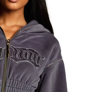 Women's Slim Fit Distress Embroidery Patch ACID WASH Flare Sweat Suit Breathable Knitted Two <b>Pullers</b> Wholesale for Winter - Product Image 6