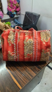 <b>Hand</b> Block Printed Cotton Duffel Bag Lightweight Durable Weekender Travel Tote Handmade Quilted Overnight Women Blue Large - Product Image 5