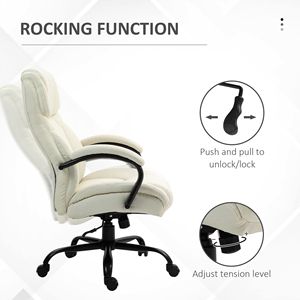Poltrona Direzionale Oversize da Ufficio 500 libbre, Sedia da Capo con Schienale Alto, Ruote Girevoli, Seduta Larga e Comfort Migliorato in Bianco Crema - Product Image 5