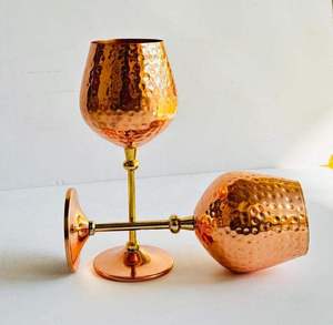 Gobelet à vin en cuivre martelé, verre à vin sur pied en cuivre, tasse à boire en métal pour la maison, le bar, le restaurant, la décoration de table de mariage - Product Image 2