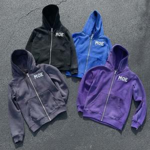 Sweat à capuche zippé en molleton bouclette français, effet délavé et vieilli, avec broderie de patch logo effet spray arc-en-ciel personnalisé, fournisseur OEM - Product Image 4