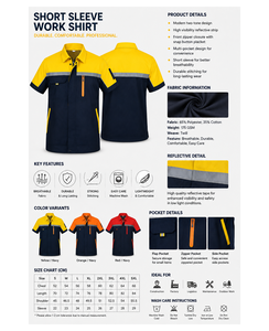 Men's Short Sleeve <b>High</b> Visibility Safety <b>Shirt</b> Reflective Tape LED Flash Colorblock Design Zipper Pockets Custom Logo ANSI - Product Image 6
