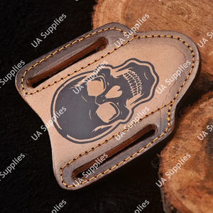 Étui de couteau pliant personnalisé style crêpe en cuir véritable, port horizontal sur ceinture, fait main en cuir de vachette, tactique EDC, prix de gros - Product Image 2