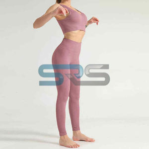 ชุดโยคะกีฬาผู้หญิงคุณภาพสูง 2 ชิ้น เสื้อและกางเกงขาสั้น เอวยางยืด ระบายอากาศได้ดี ทรงเข้ารูป ผ้า SMART FABRIC สำหรับวิ่งลำลอง - Product Image 3