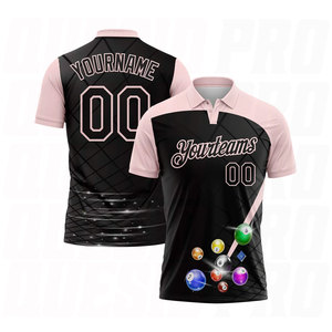 Polo de performance personnalisé noir et rose vif pour le billard, vêtement de sport haut de gamme, broderie personnalisée du logo et du nom de l'équipe - Product Image 2
