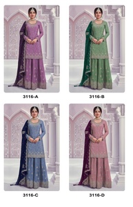 Conjunto de Salwar Kameez Tradicional de Seda para Mujer, Bordado, Estilo Indio Pakistaní, para Bodas y Fiestas, Traje Anarkali de Manga Larga - Product Image 1