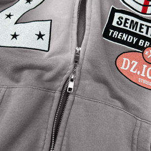 Sudadera con capucha vintage de algodón grueso con doble cremallera, estilo French Terry, para streetwear, con bordado y lavado ácido - Product Image 4