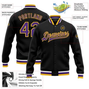Blouson Bomber Varsity Personnalisé Noir, Violet et Or en Toile, Entièrement Boutonné, Bicolore, Premium, Unisexe, pour Sports d'Équipe, Streetwear, Respirant et Séchage Rapide - Product Image 2