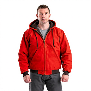 Men's <b>Hooded</b> <b>Fleece</b> <b>Jacket</b> Canvas Cotton Windproof Workwear Style Zipper Winter Solid Color Regular Fit Front Logo - Product Image 3