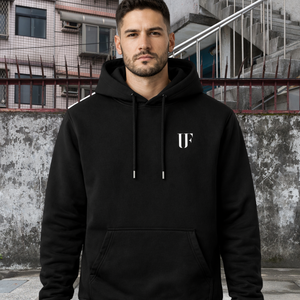 Black Hooded <b>Pullover</b> Hoodie <b>Men</b> Regular Fit Long Sleeve 100% Cotton Winter Sweatshirt with Back Custom Logo Letter Pattern - Product Image 3