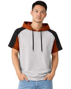 Camiseta con Capucha de Manga Corta para Hombre, Sudadera Informal con Capucha, Top de Algodón Suave para Verano, Colores Gris, Rojo Óxido y Negro, Estilo Urbano, Moda Estadounidense - Product Image 1