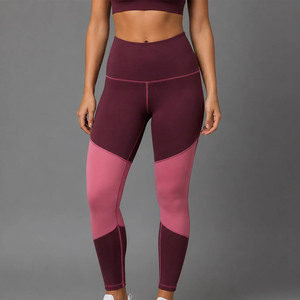 High Waisted Full Length Yoga <b>Leggings</b> Color Blocked Contrast Stitch Spandex Polyester Four-Way Stretch Pants - Product Image 1