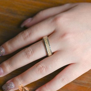Art Deco Black Color Round Cut Moissanite Wide Band <b>Ring</b> <b>for</b> <b>men</b> 18K Yellow Gold Wedding Party Gift <b>For</b> Partner - Product Image 6