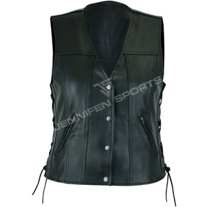 Gilet de motard en cuir noir pour femmes, style club, en cuir de vachette, avec doublure sublimée, élégant et durable, équipement de moto - Product Image 1