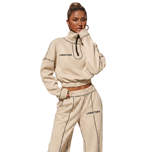 Conjunto Deportivo de Dos Piezas para Mujer, Estilo Casual, con Cierre de Cremallera, Cuello Alto, Cintura Elástica, Corte Holgado, Ropa Deportiva - Product Image 3