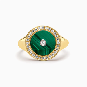 Bague de fiançailles de luxe Krishnavii KR 197 en or jaune 18 carats avec malachite et diamants, certifiée IGI - Product Image 2