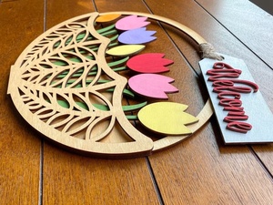 <b>Wooden</b> Tulip Basket Shaped Wall Door <b>Sign</b>, Handmade Design <b>Sign</b> <b>for</b> <b>Home</b> Decoration. - Product Image 6