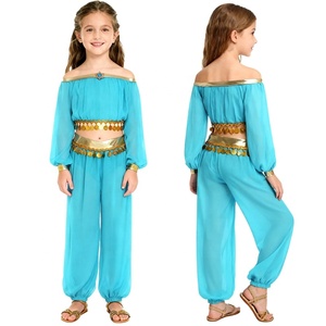 Conjunto de 2 piezas de top y pantalones para danza del vientre para niñas de 6 a 16 años, para clases de danza del vientre, actuaciones en escenario y fiestas temáticas. - Product Image 3