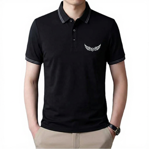 Camisa de Manga Corta Azul para Hombre, con Logotipo Bordado, Formal, de Punto, Poliéster/Algodón, Secado Rápido, Transpirable, Corte Regular - Product Image 4