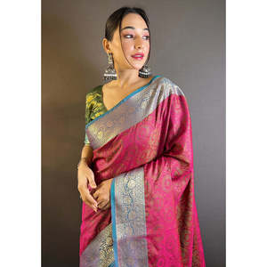 Sari en soie cachemire rose doux Elite Weaves, tissé Zari, réversible, séchage rapide, pour vêtements indiens et pakistanais toutes saisons - Product Image 2