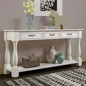 White Wooden <b>Console</b> <b>Table</b> 3 Drawers <b>Storage</b> <b>Table</b> with Bottom Shelf Solid Wood Entryway Hallway Sofa <b>Table</b> Classic Design Fur - Product Image 6