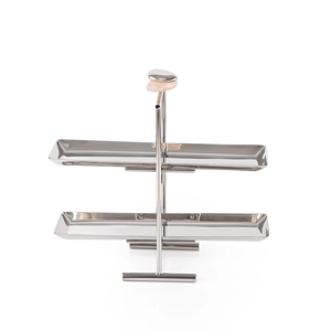 ชั้นวางเค้กสี่เหลี่ยมสแตนเลส 2 ชั้น ชั้นวางเสิร์ฟแบบใช้ซ้ำได้ - Product Image 1