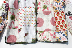 Chaqueta Acolchada de Algodón Hecha a Mano para Mujer, Estilo Boho, Chaqueta Kimono Abierta por Delante con Ribete a Rayas, Reversible - Product Image 3