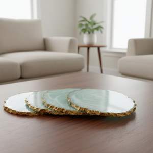 Juego de Posavasos de Resina Azul Agua con Borde Dorado, Resistentes al Calor, Decorativos para Mesa de Centro, Bar, Comedor - Product Image 3