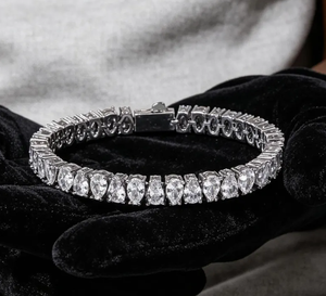 Pulsera de tenis de moissanita en tono plateado con piedra en forma de pera y cierre de broche, joyería de moda, regalo - Product Image 2